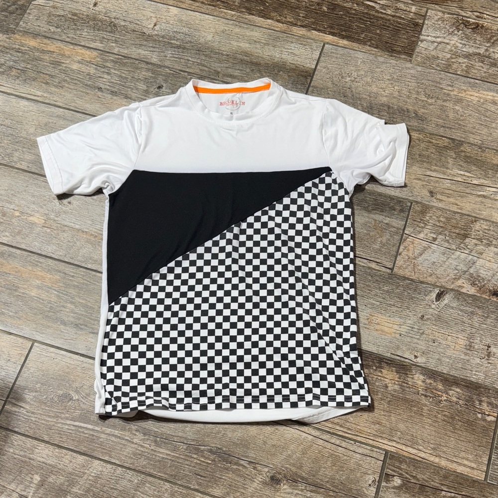 White and Black Checkered Short Sleeve Tee